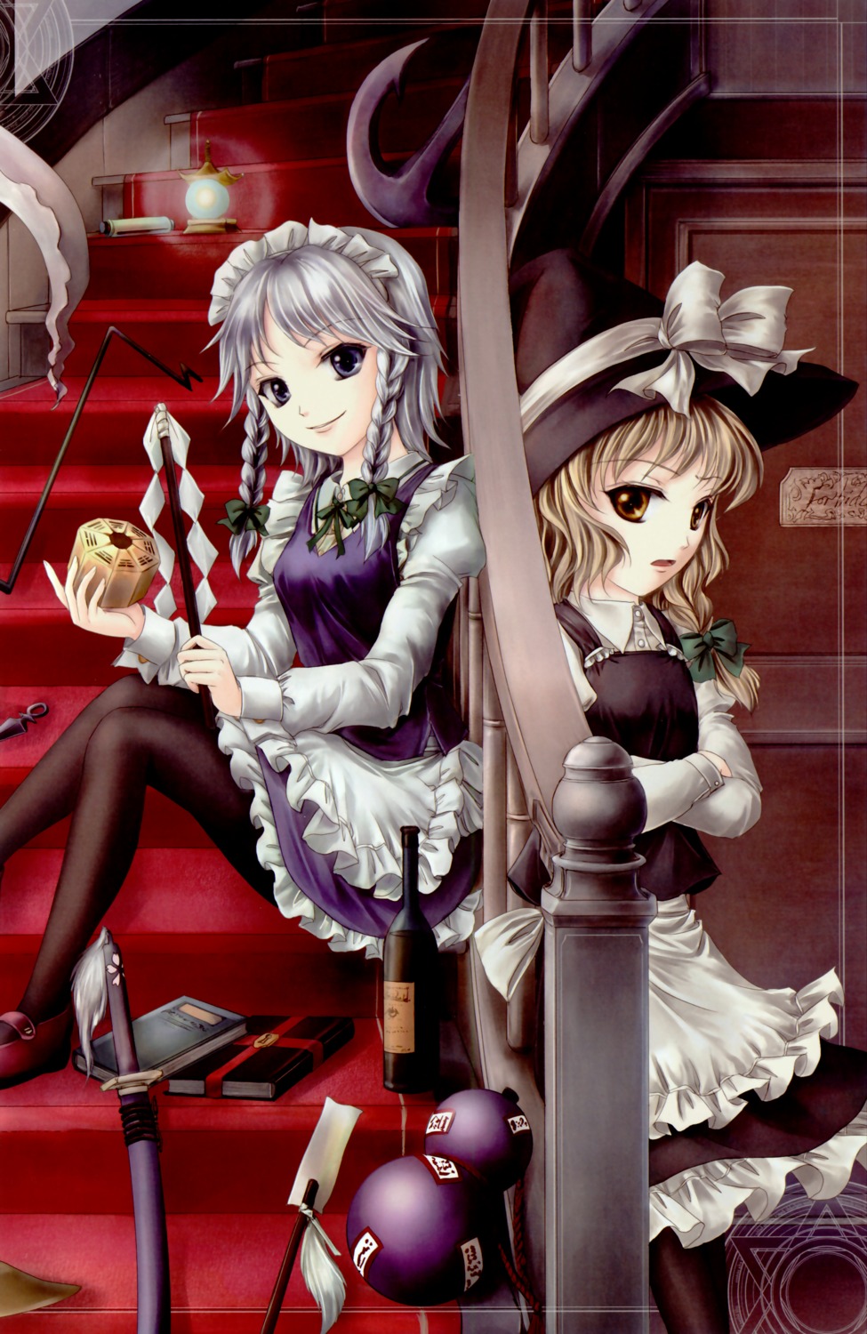 izayoi_sakuya, kirisame_marisa, pantyhose, touhou, vita_(circle), witch, yuki_shuuka