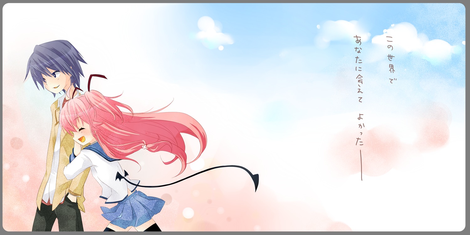 angel_beats!, ariko, hinata_hideki, seifuku, tail, yoshioka_yui