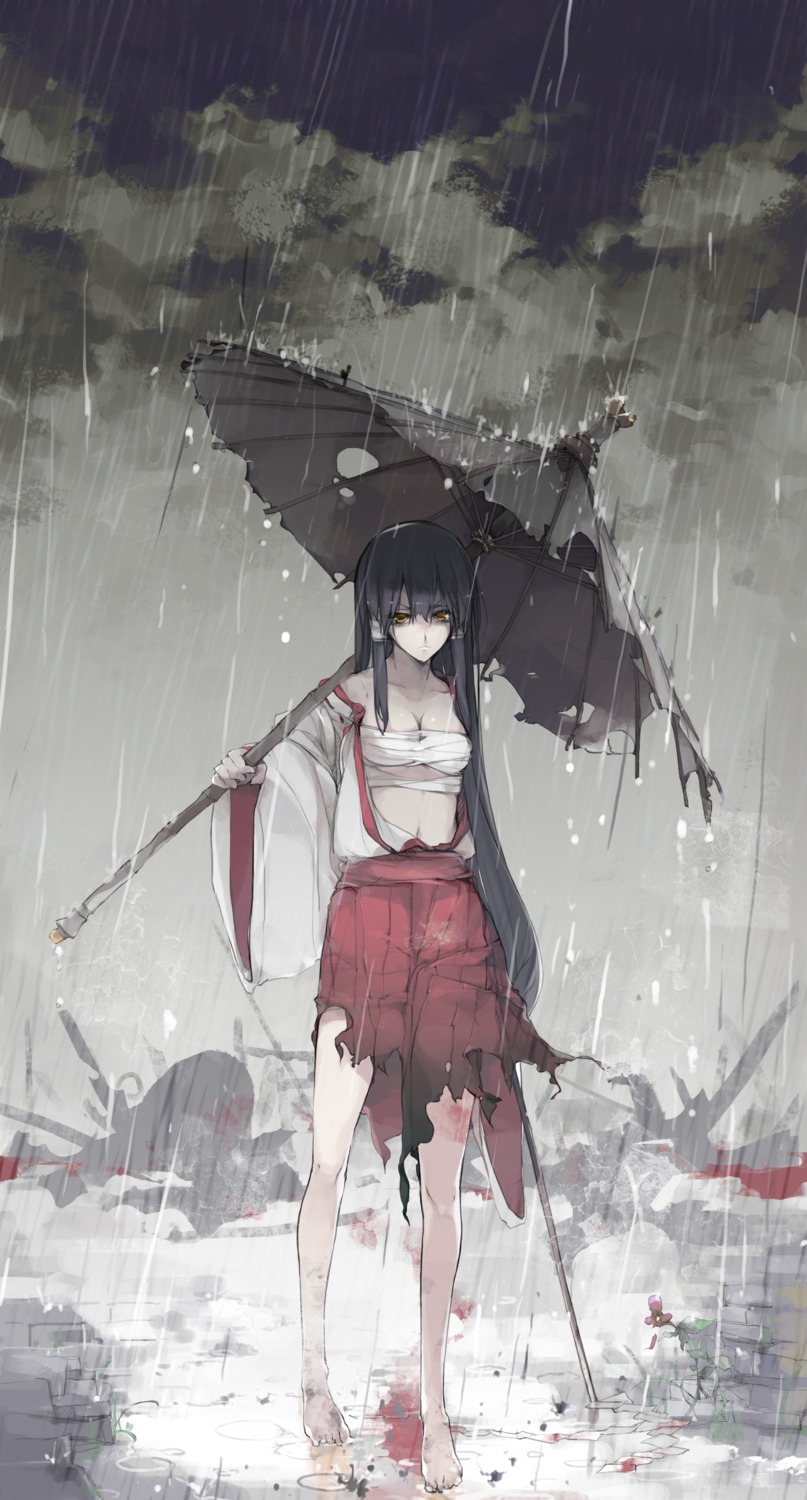 miko, open_shirt, sakura_sora, sarashi, torn_clothes