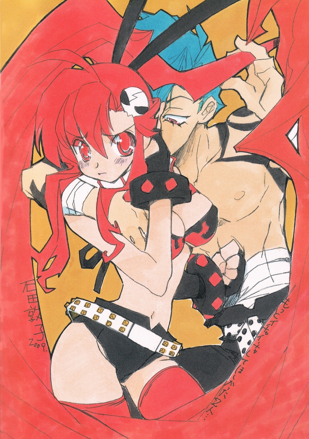 bikini_top, breast_grab, cleavage, ishida_atsuko, kamina, swimsuits, tengen_toppa_gurren_lagann, yoko