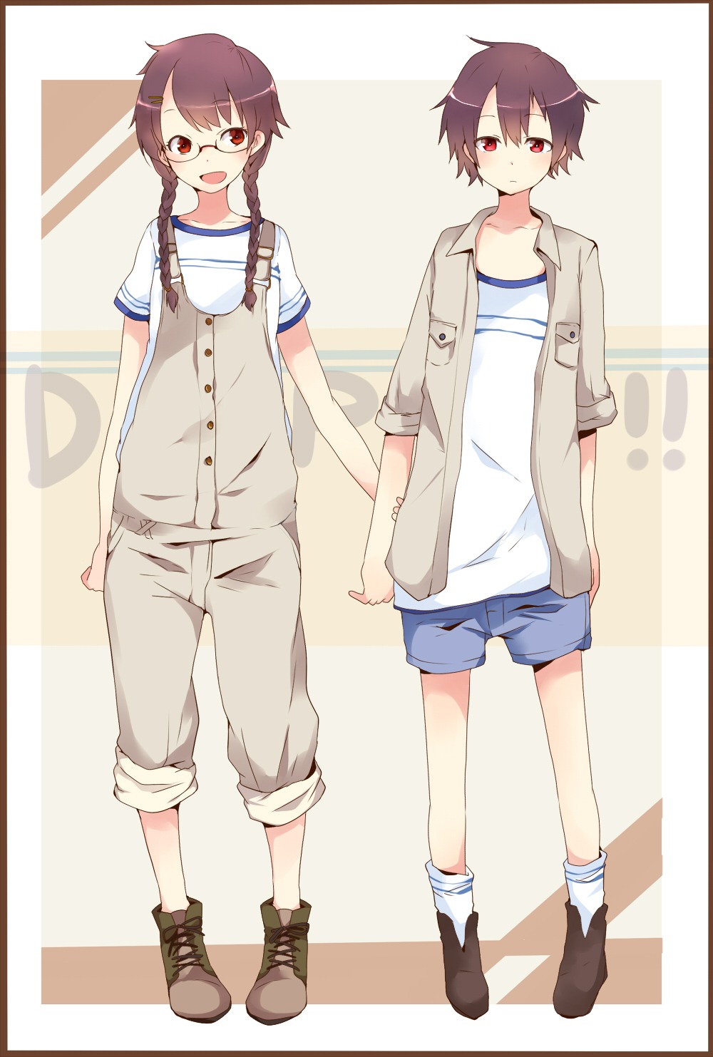 durarara!!, megane, orihara_kururi, orihara_mairu, overalls, pun2
