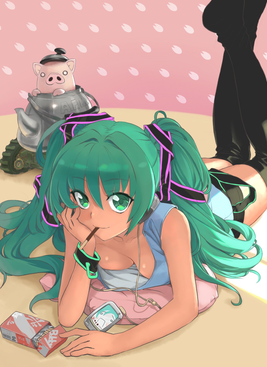 hage, hatsune_miku, thighhighs, vocaloid