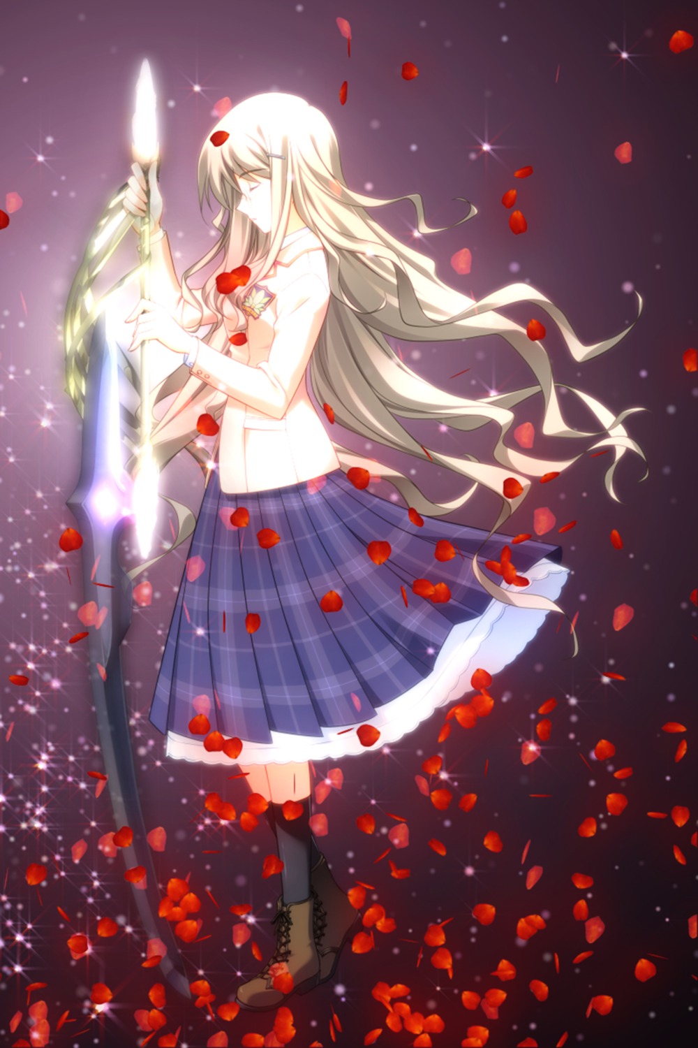 chaos;head, kusunoki_yua, megane, sasaki_mutsumi, seifuku, sword