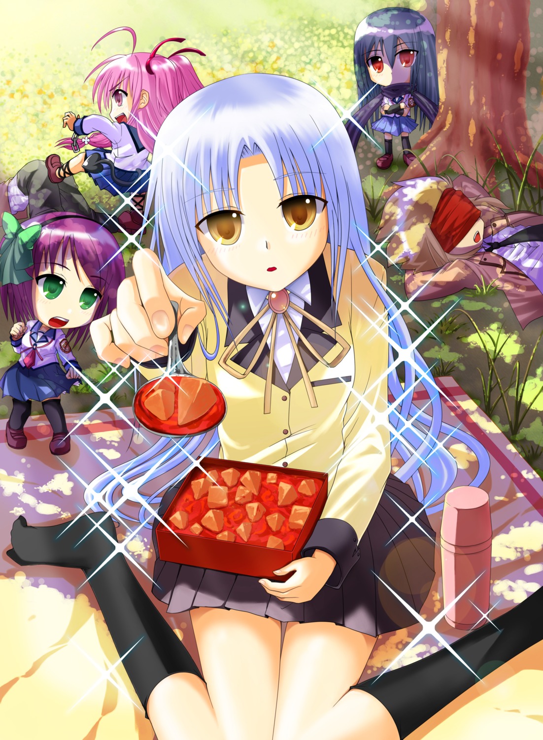 angel_beats!, chibi, hinata_hideki, nakamura_yuri, pocky_(hidamarinet), seifuku, shiina, tachibana_kanade