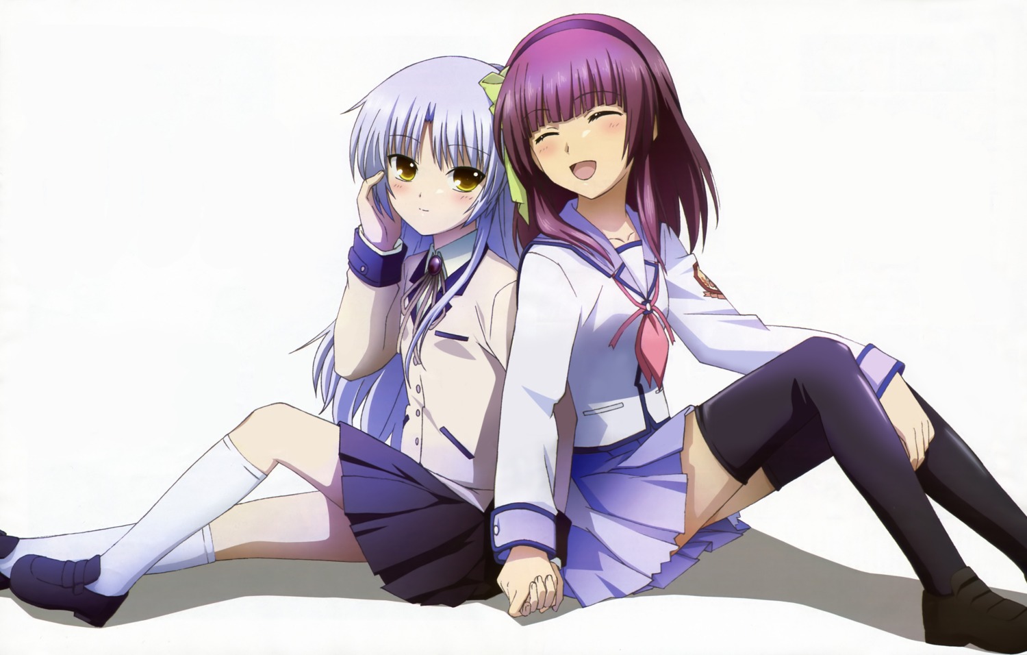 angel_beats!, detexted, hayakawa_asami, nakamura_yuri, seifuku, tachibana_kanade, thighhighs