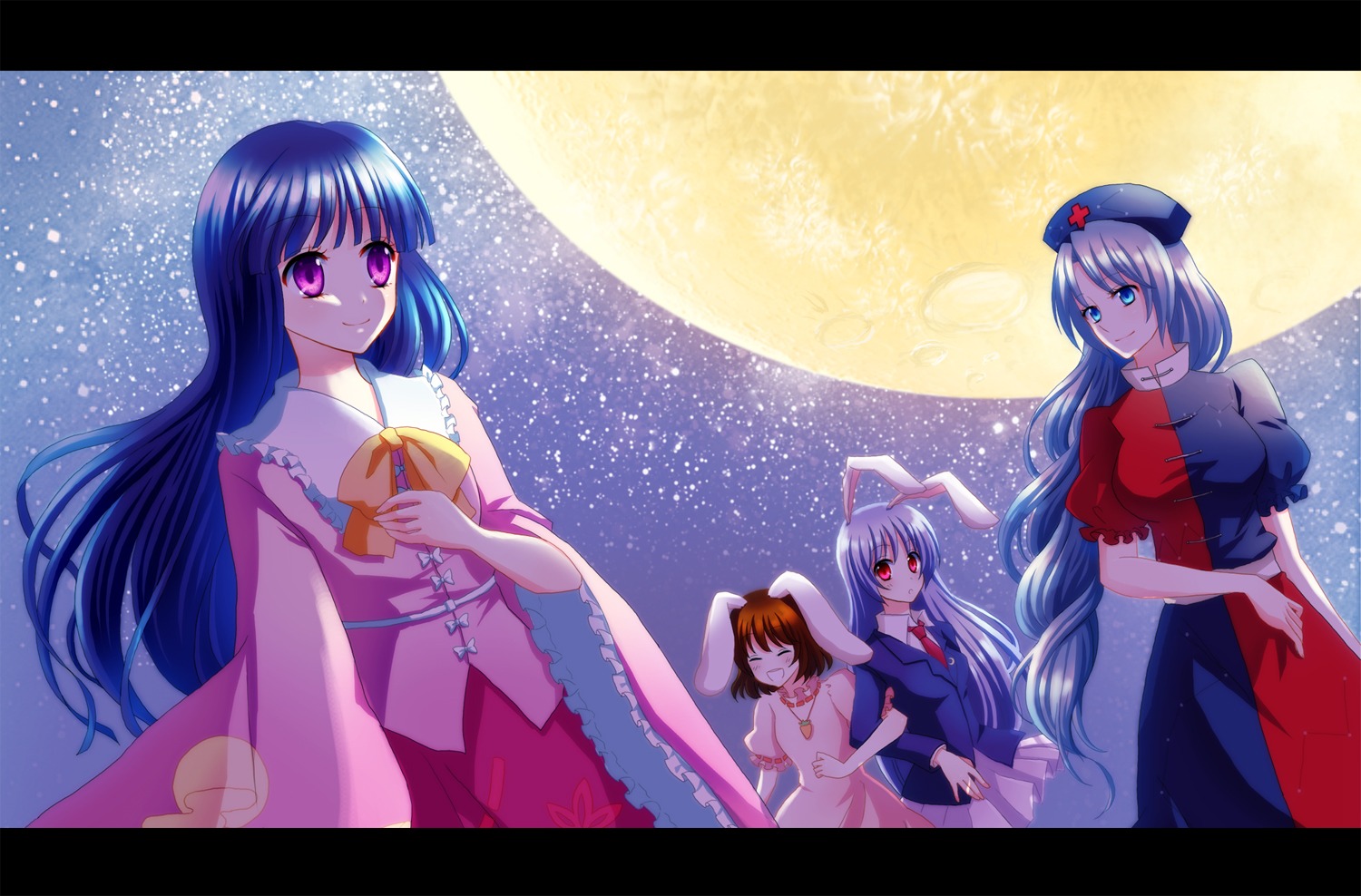 animal_ears, bunny_ears, houraisan_kaguya, inaba_tewi, reisen_udongein_inaba, sawa, touhou, yagokoro_eirin