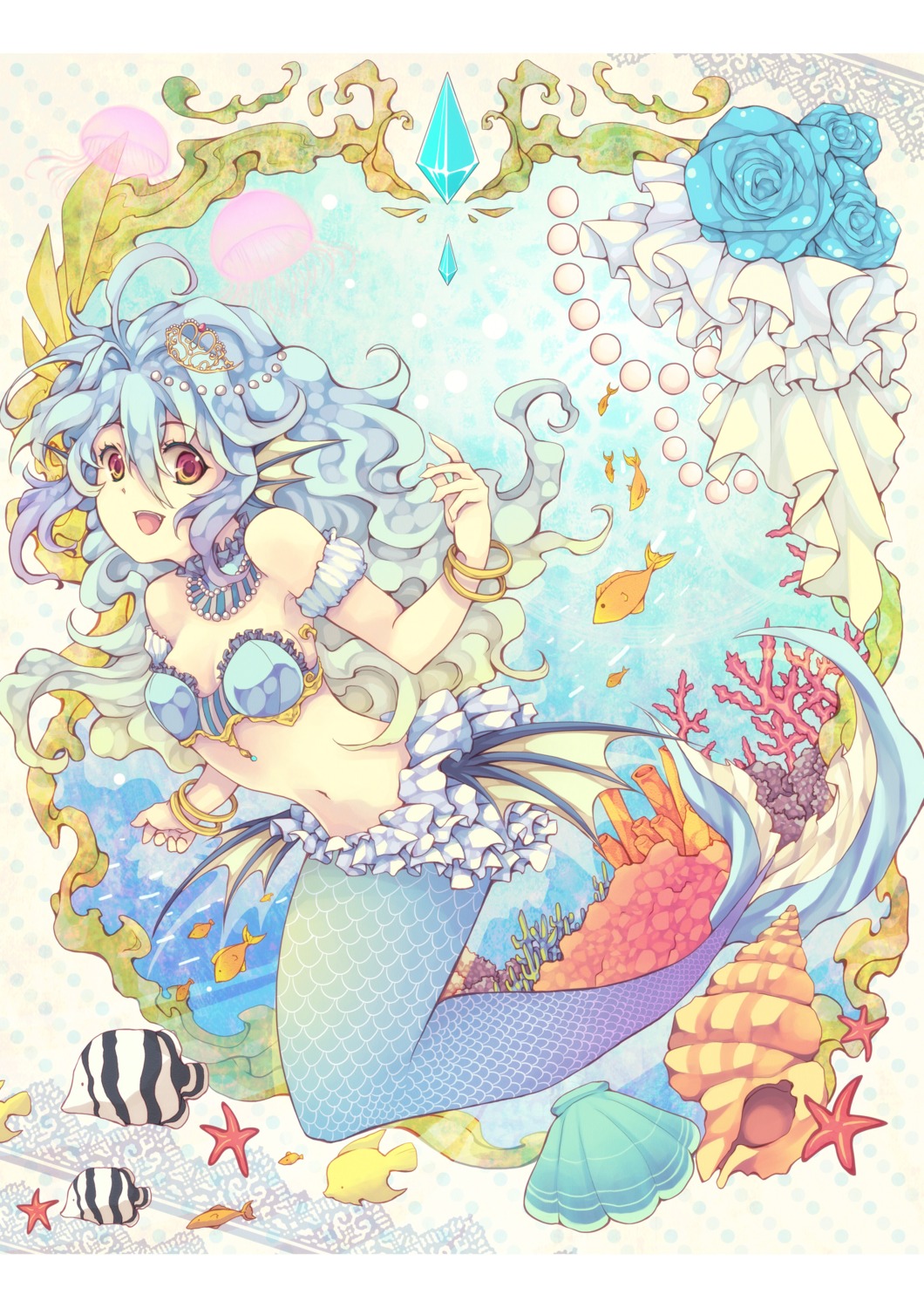 cleavage, mermaid, monster_girl, robosuke