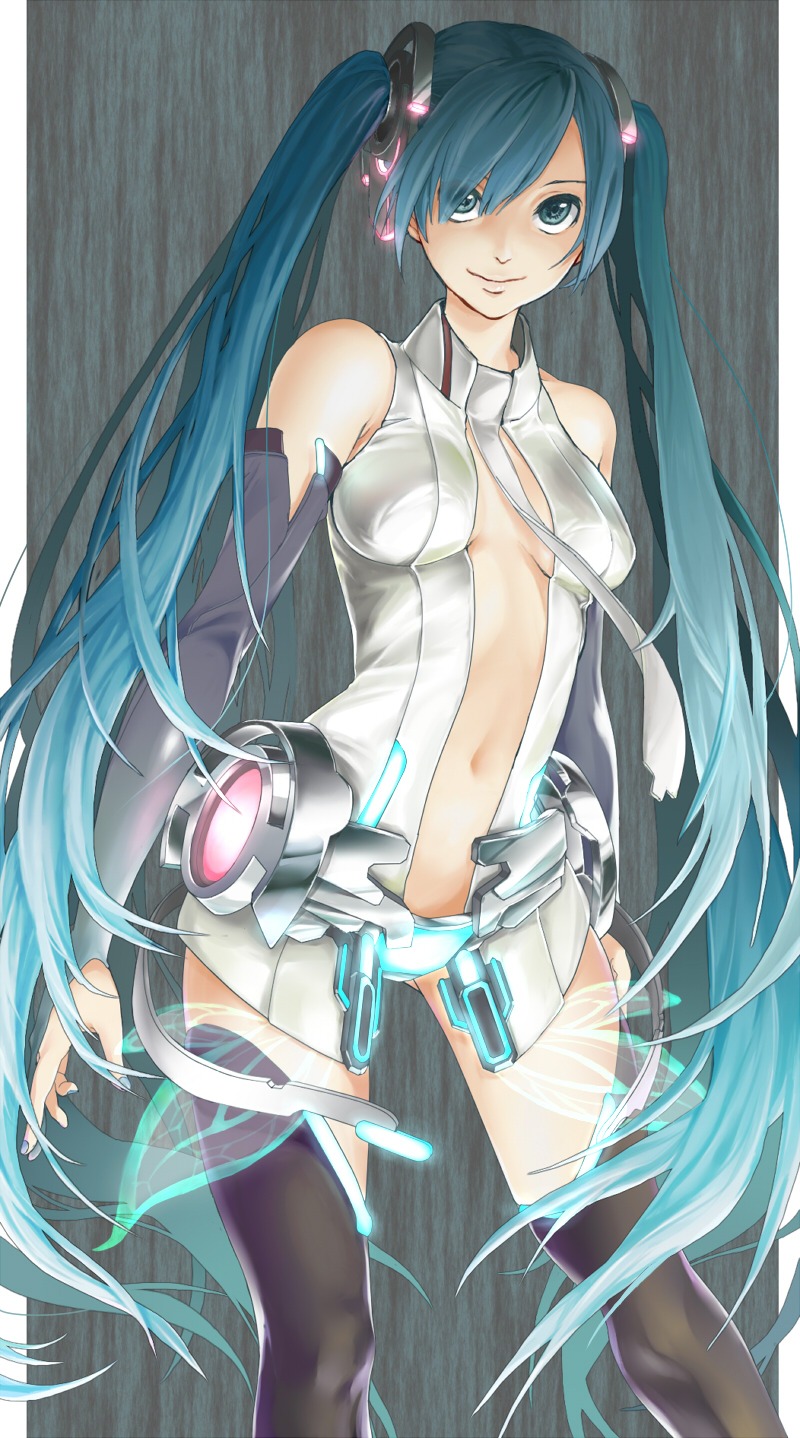 cleavage, hatsune_miku, miku_append, thighhighs, tsukota, vocaloid, vocaloid_append