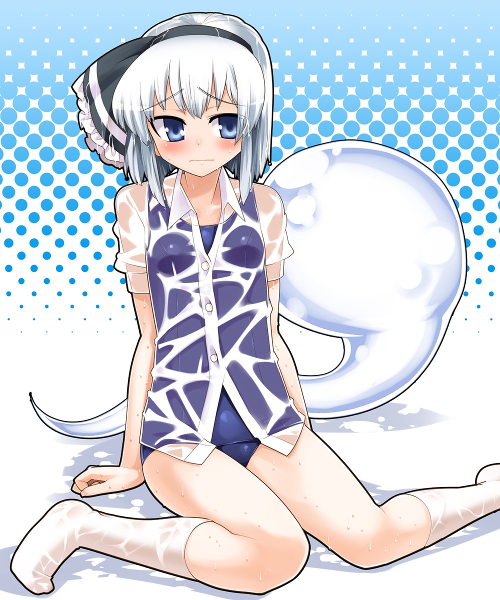 dress_shirt, gengorou, konpaku_youmu, see_through, swimsuits, touhou, wet_clothes