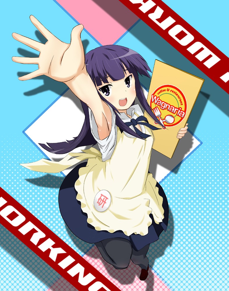 pantyhose, waitress, working!!, yamada_aoi, yokoshima_(euphoria)