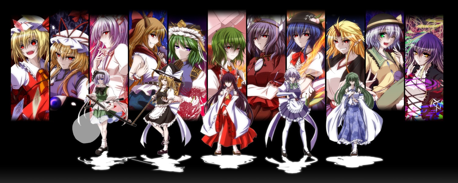 flandre_scarlet, fujiwara_no_mokou, hakurei_reimu, hazuki_rui, ibuki_suika, izayoi_sakuya, kazami_yuuka, kirisame_marisa, kochiya_sanae, konpaku_youmu, shikieiki_yamaxanadu, touhou, yakumo_yukari