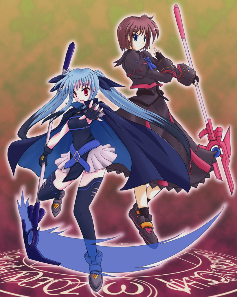 don, fate_testarossa, mahou_shoujo_lyrical_nanoha, mahou_shoujo_lyrical_nanoha_a's, takamachi_nanoha, thighhighs