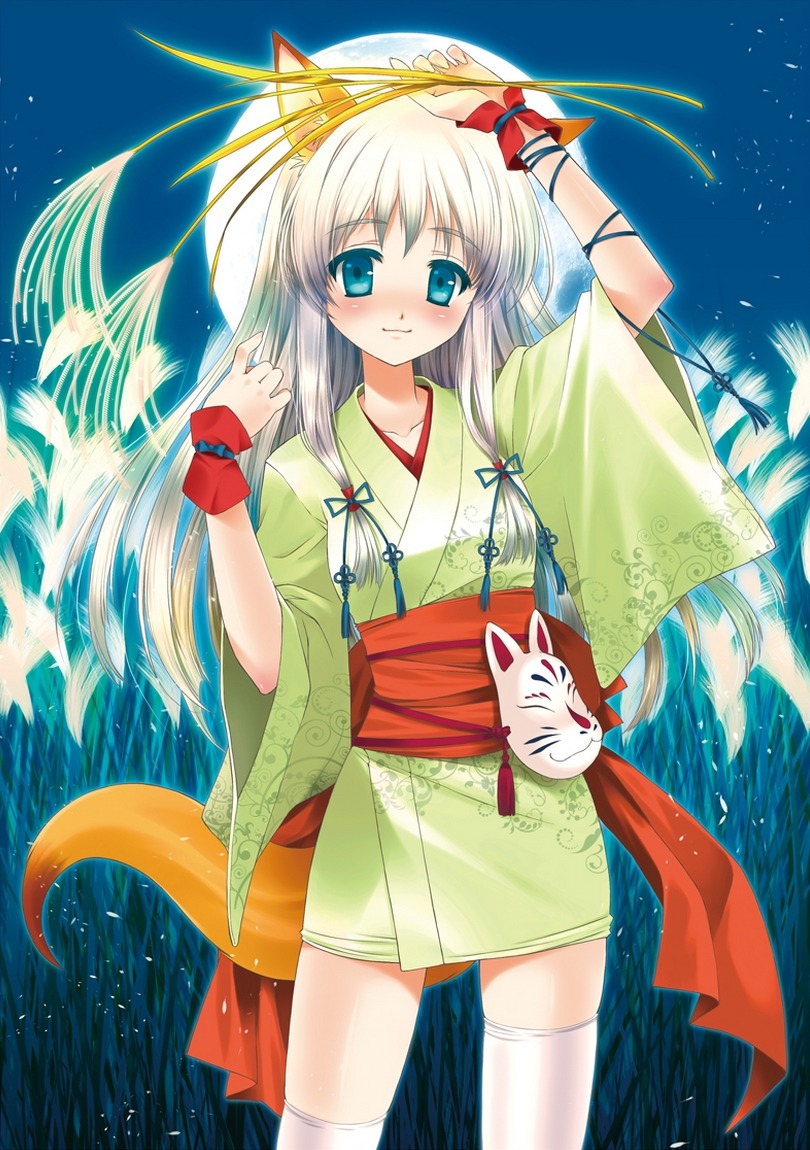 animal_ears, tail, thighhighs, touto_seiro, yukata