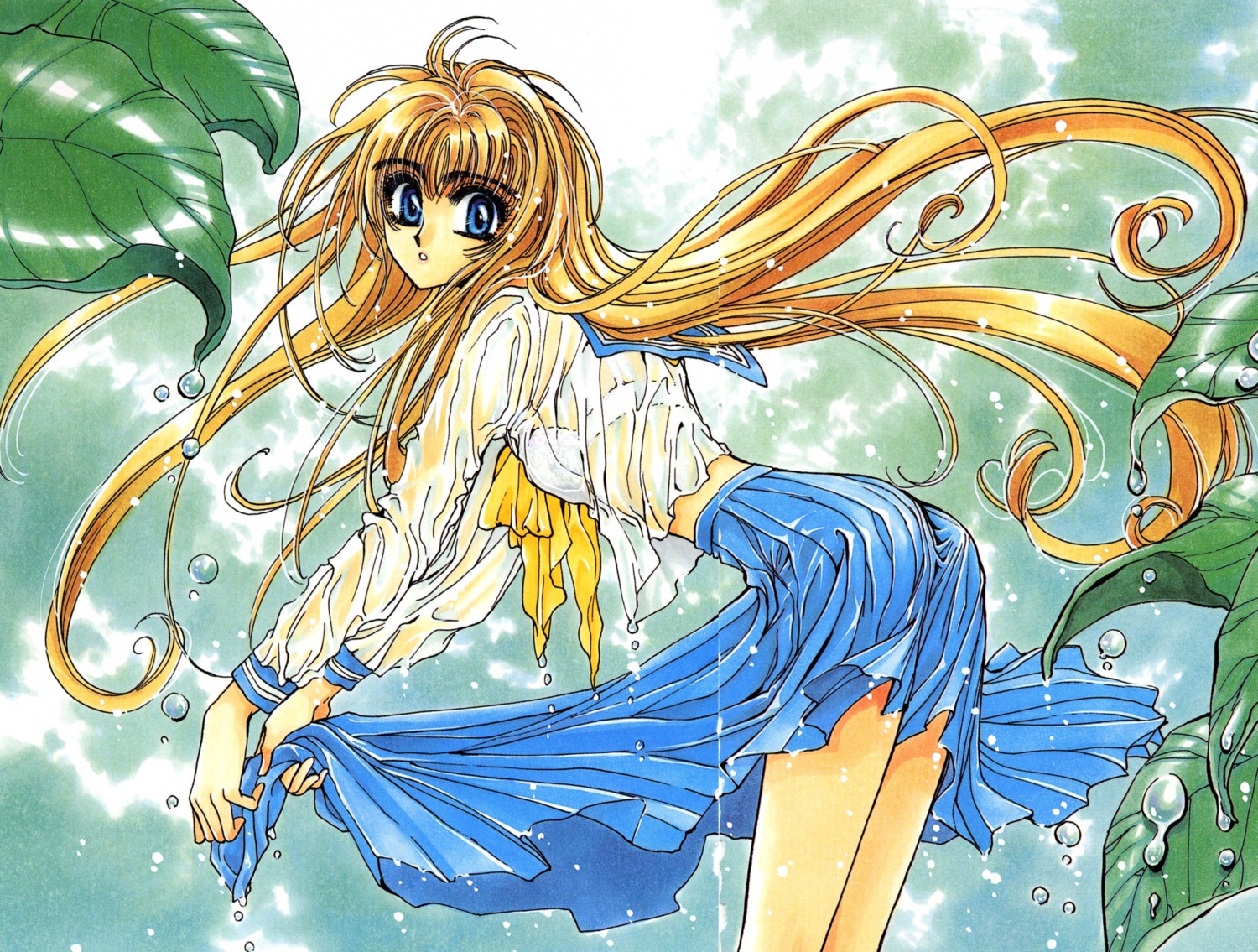 bra, clamp, gap, miyuki-chan_in_wonderland, miyuki_(miyuki-chan_in_wonderland), see_through, seifuku, wet_clothes