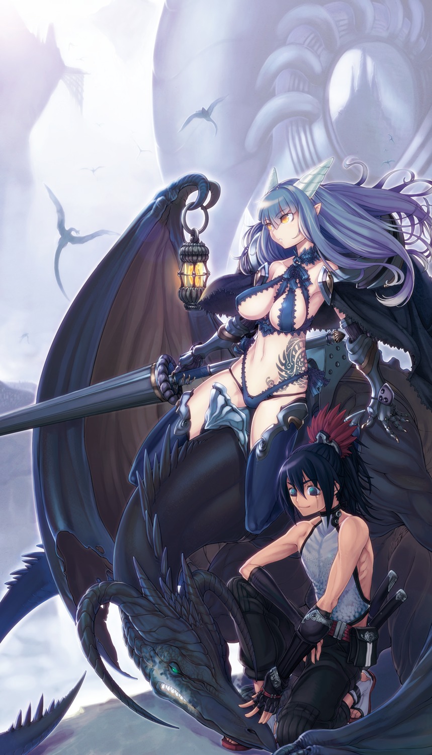 ayaki, horns, thighhighs, wings