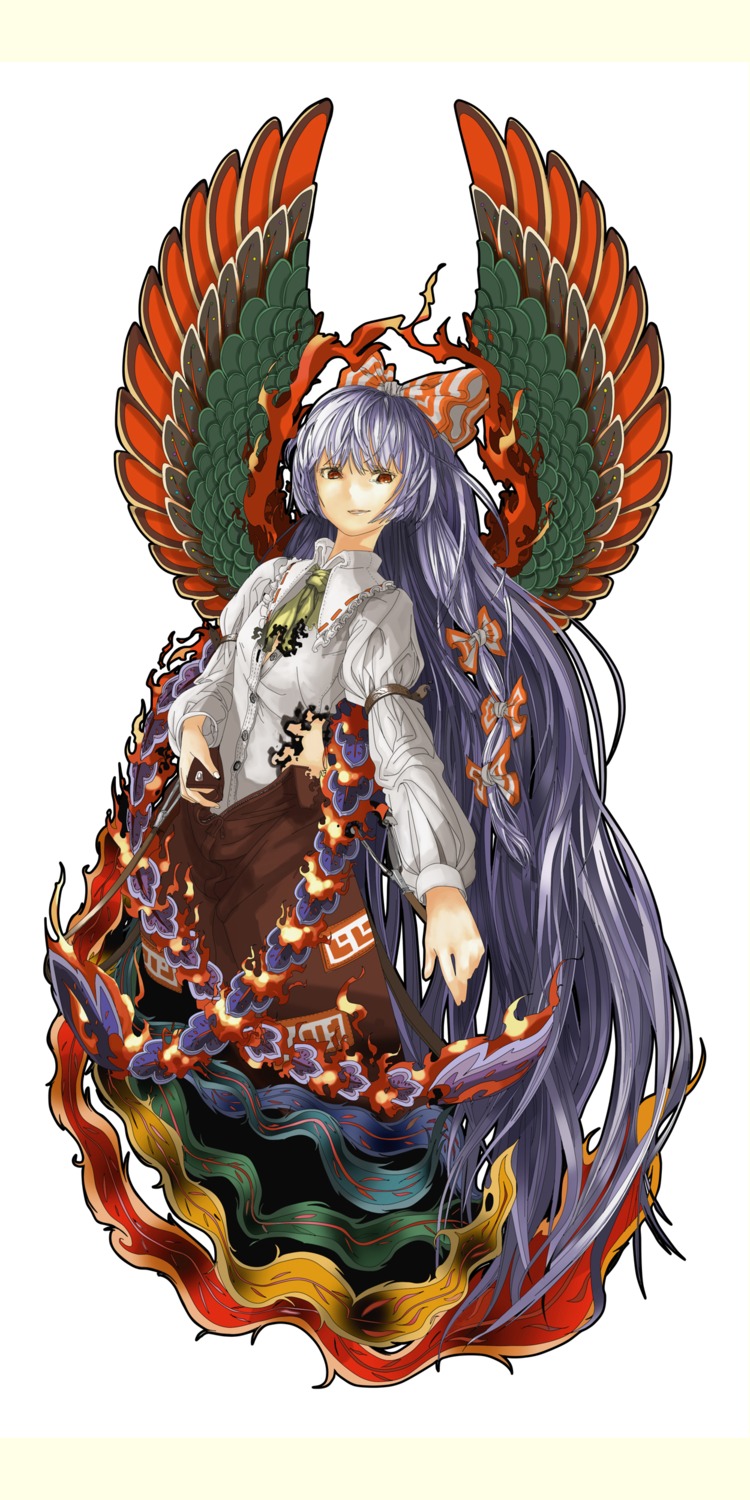 fujiwara_no_mokou, ritsu_(roboroboro), touhou, wings