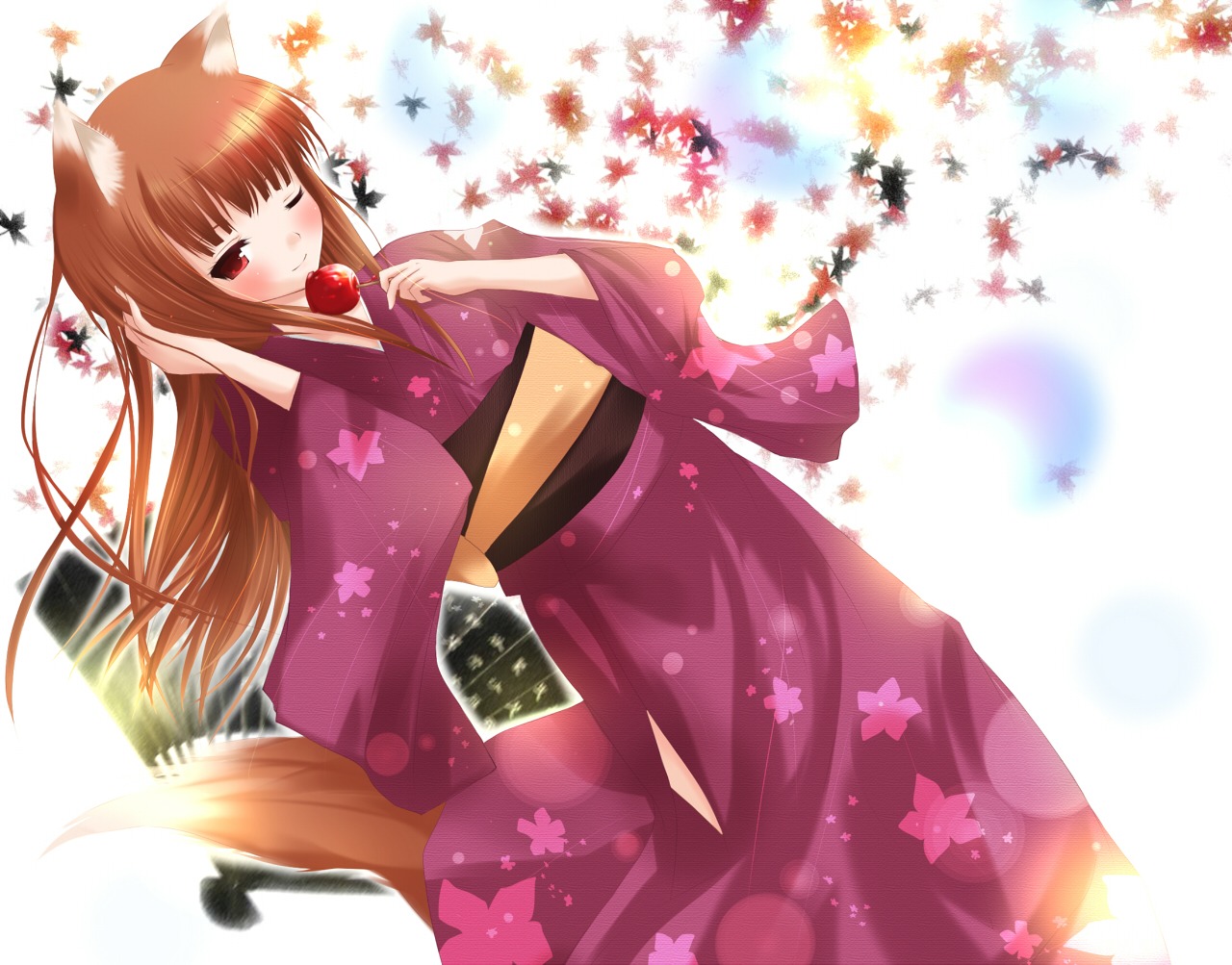 animal_ears, holo, mikuri_yoru, spice_and_wolf, tail, yukata