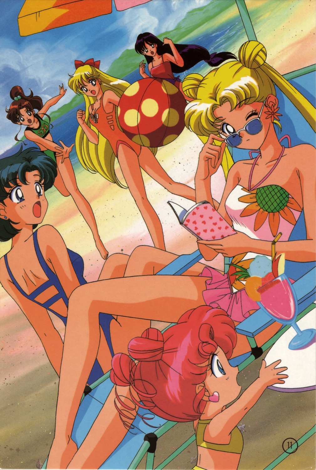aino_minako, bikini, bishoujo_senshi_sailor_moon, chibichibi, hino_rei, kino_makoto, mizuno_ami, swimsuits, tsukino_usagi