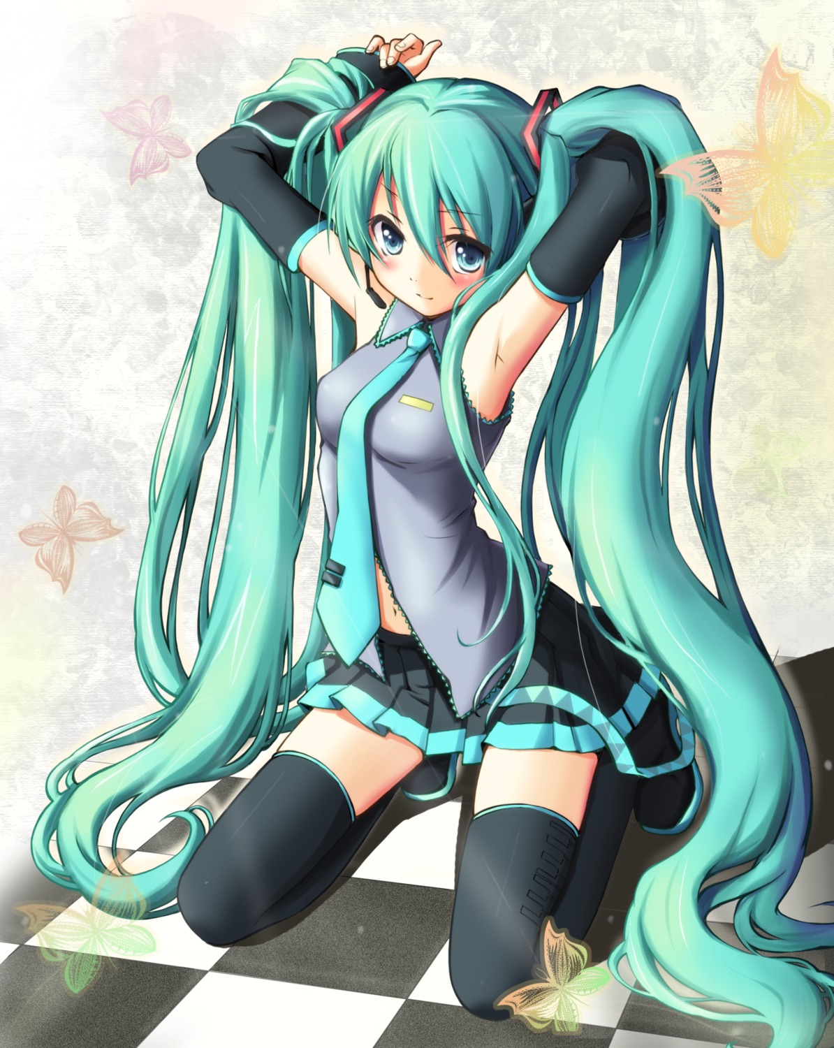 hatsune_miku, thighhighs, vocaloid, yuzin