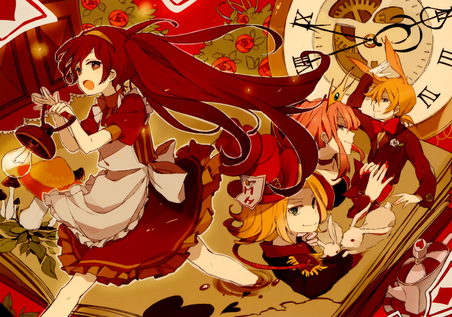 alice, alice_in_wonderland, cosplay, dress, fixed, hatsune_miku, kagamine_len, kagamine_rin, loo, megurine_luka, one_way, vocaloid, white_rabbit