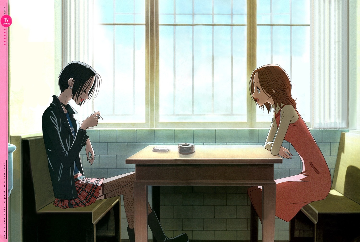 dress, fishnets, hamada_kunihiko, komatsu_nana, nana_(series), osaki_nana, smoking, thighhighs
