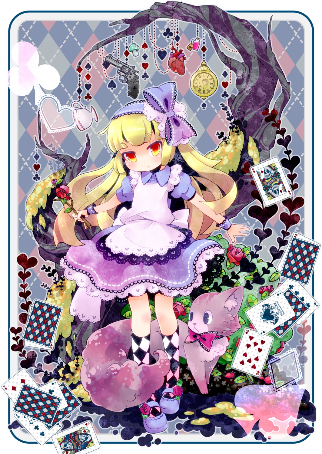 alice, alice_in_wonderland, dinah, dress, gun, neko, tanaka_nyan