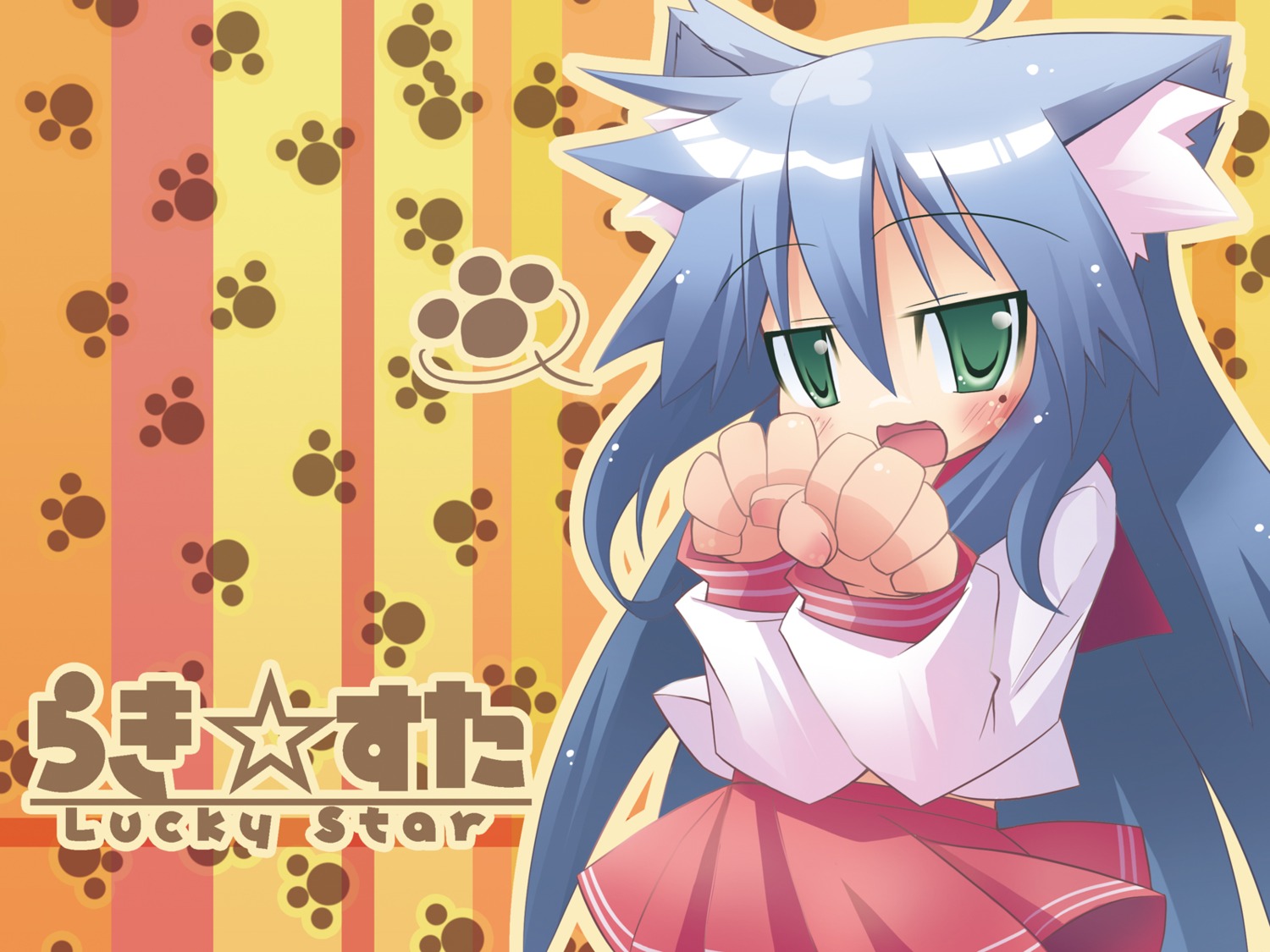 animal_ears, hirose_madoka, izumi_konata, lucky_star, seifuku, wallpaper