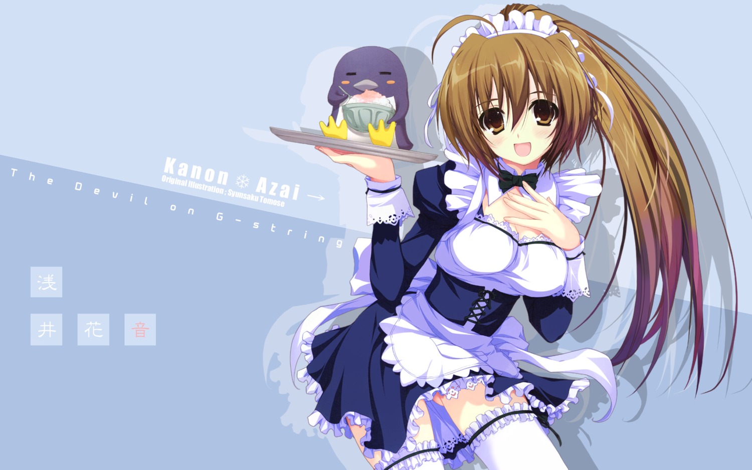 azai_kanon, g_senjou_no_maou, garter, maid, penguin, thighhighs, tomose_shunsaku, wallpaper