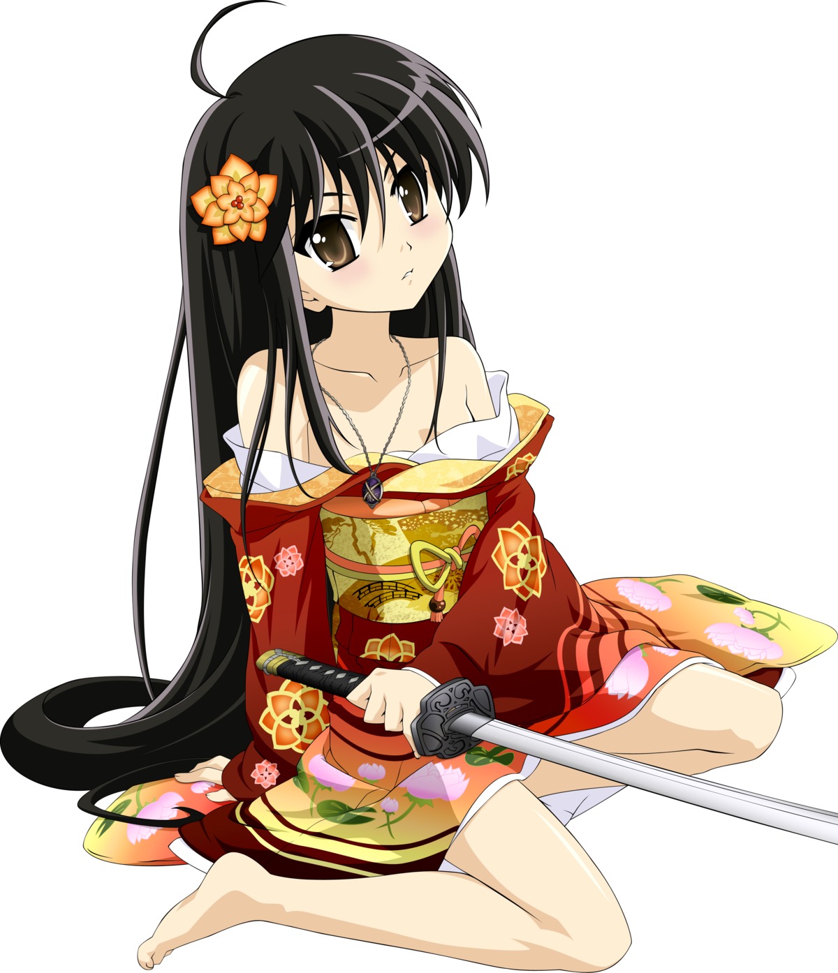 kimono, shakugan_no_shana, shana, sword, ueda_kazuyuki, vector_trace