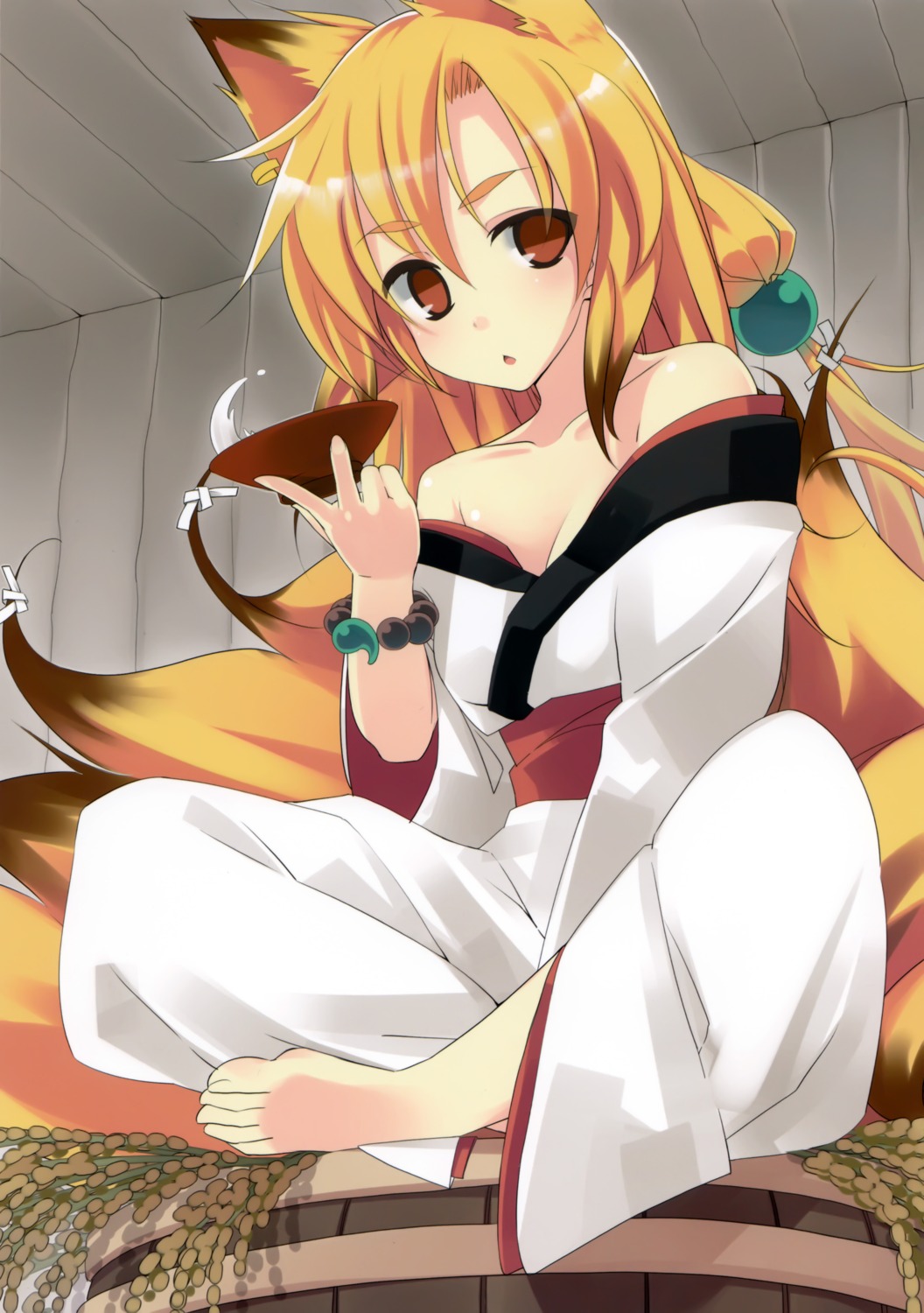 animal_ears, sake, tail, tatsukichi