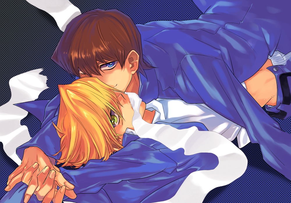 alzero, jounouchi_katsuya, kaiba_seto, male, open_shirt, seifuku, yaoi, yugioh
