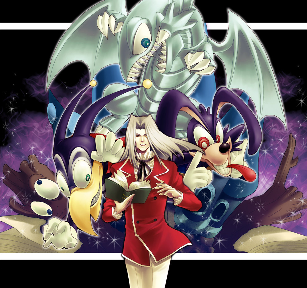blue_eyes_toon_dragon, dark_rabbit, devil_box, horns, male, monster, natukisou, pegasus_j._crawford, wings, yugioh