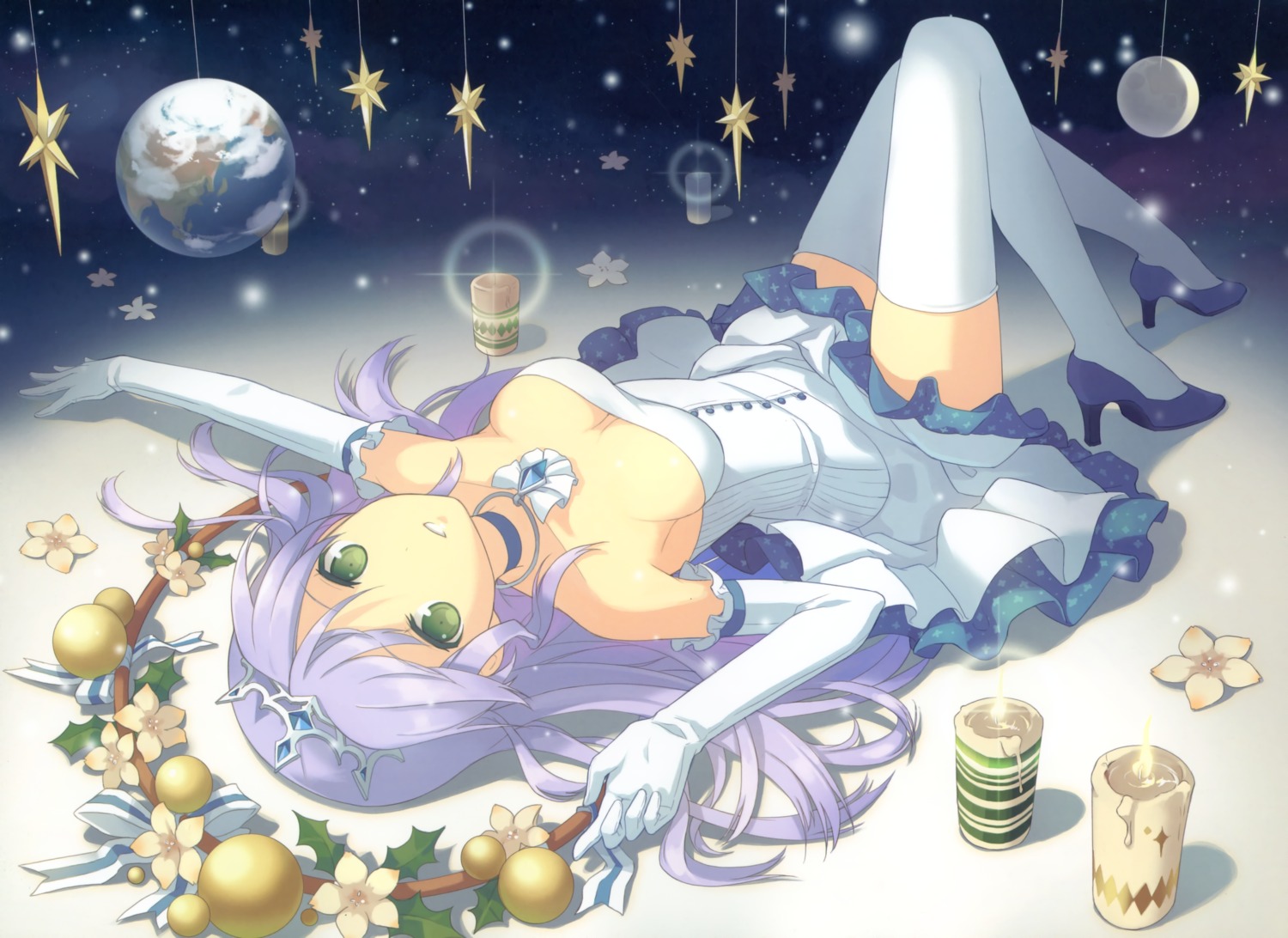 august, cleavage, dress, feena_fam_earthlight, h2so4, heels, thighhighs, yoake_mae_yori_ruriiro_na