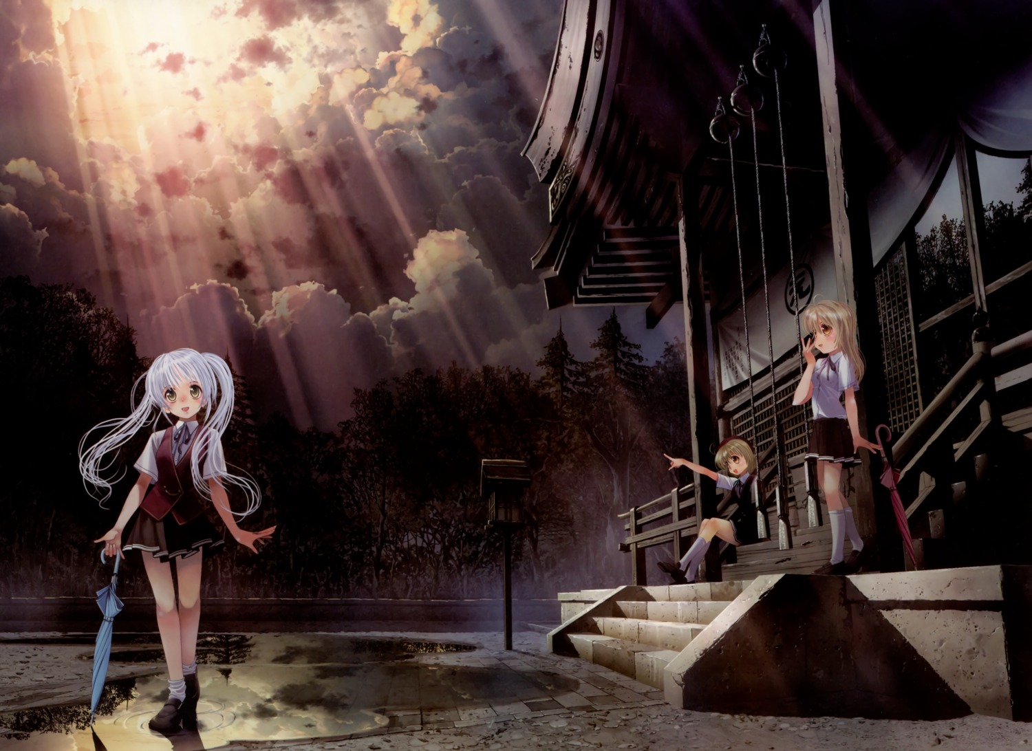 august, fortune_arterial, landscape, seifuku, tougi_shiro, yuuki_haruna, yuuki_kanade, yuuro