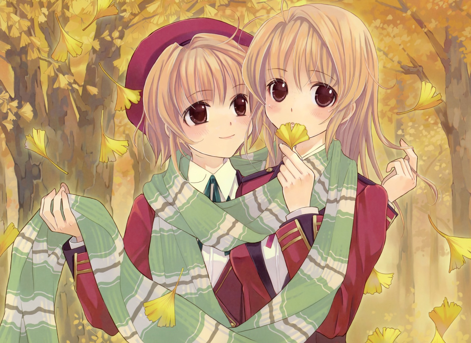 august, fortune_arterial, kuga_tsukasa, seifuku, yuuki_haruna, yuuki_kanade