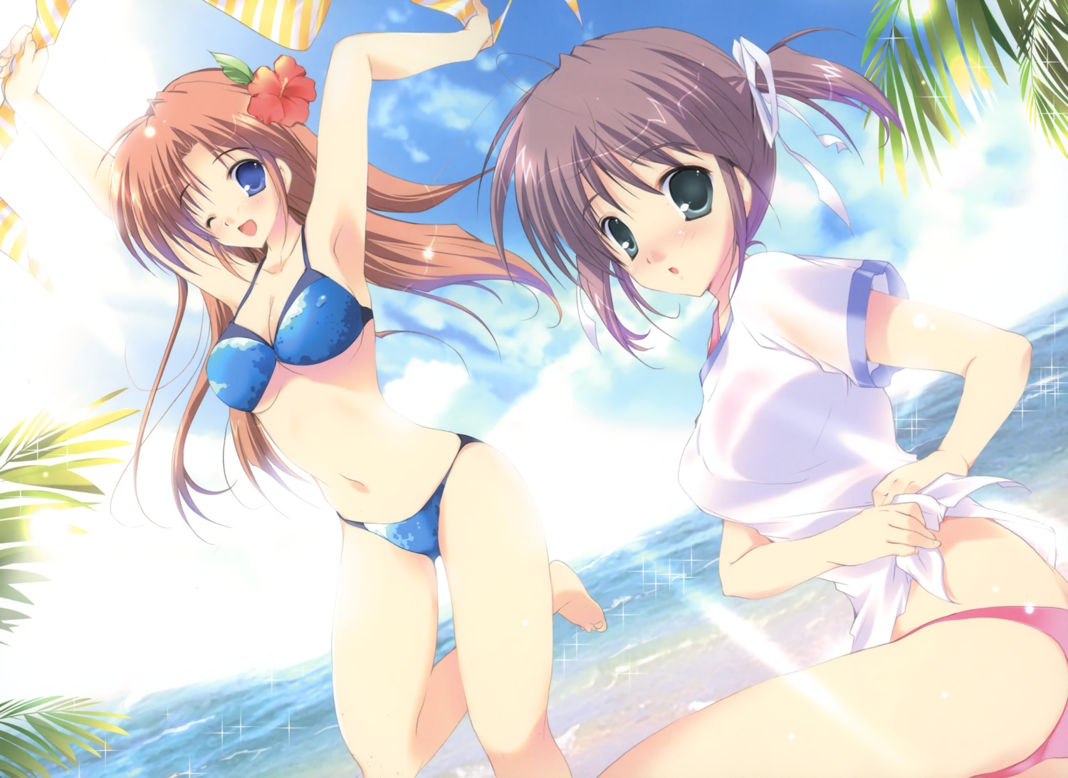 asagiri_mai, august, bikini, cleavage, mikeou, see_through, swimsuits, takamizawa_natsuki, underboob, yoake_mae_yori_ruriiro_na