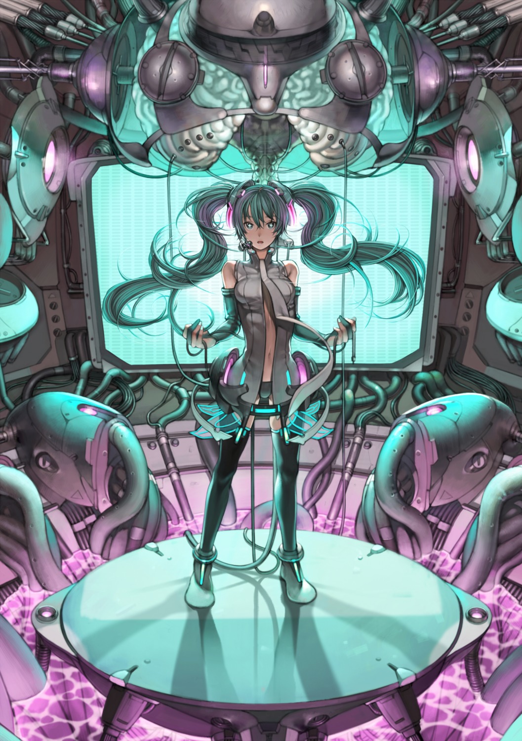 hatsune_miku, kurumayama, miku_append, thighhighs, vocaloid, vocaloid_append