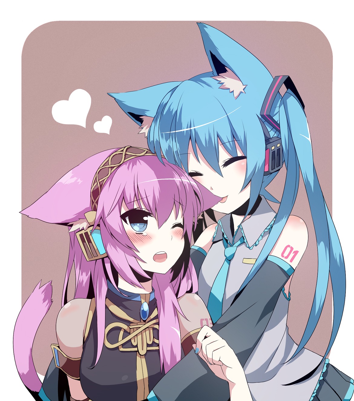 animal_ears, hatsune_miku, megurine_luka, mizuki_(koko_lost), nekomimi, tail, vocaloid