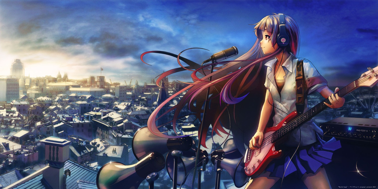 guitar, headphones, ize, landscape