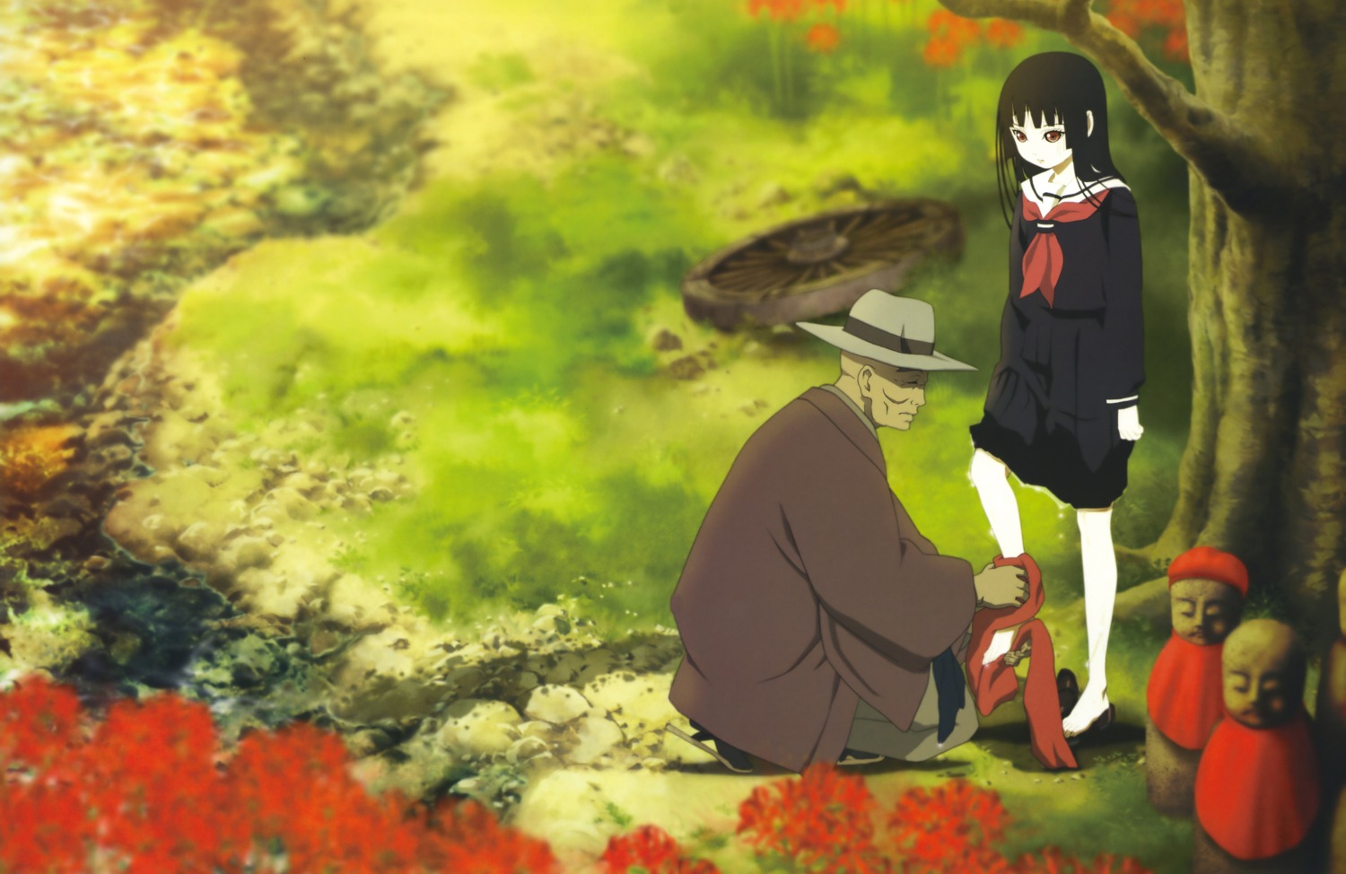 enma_ai, jigoku_shoujo, landscape, seifuku, wanyuudou