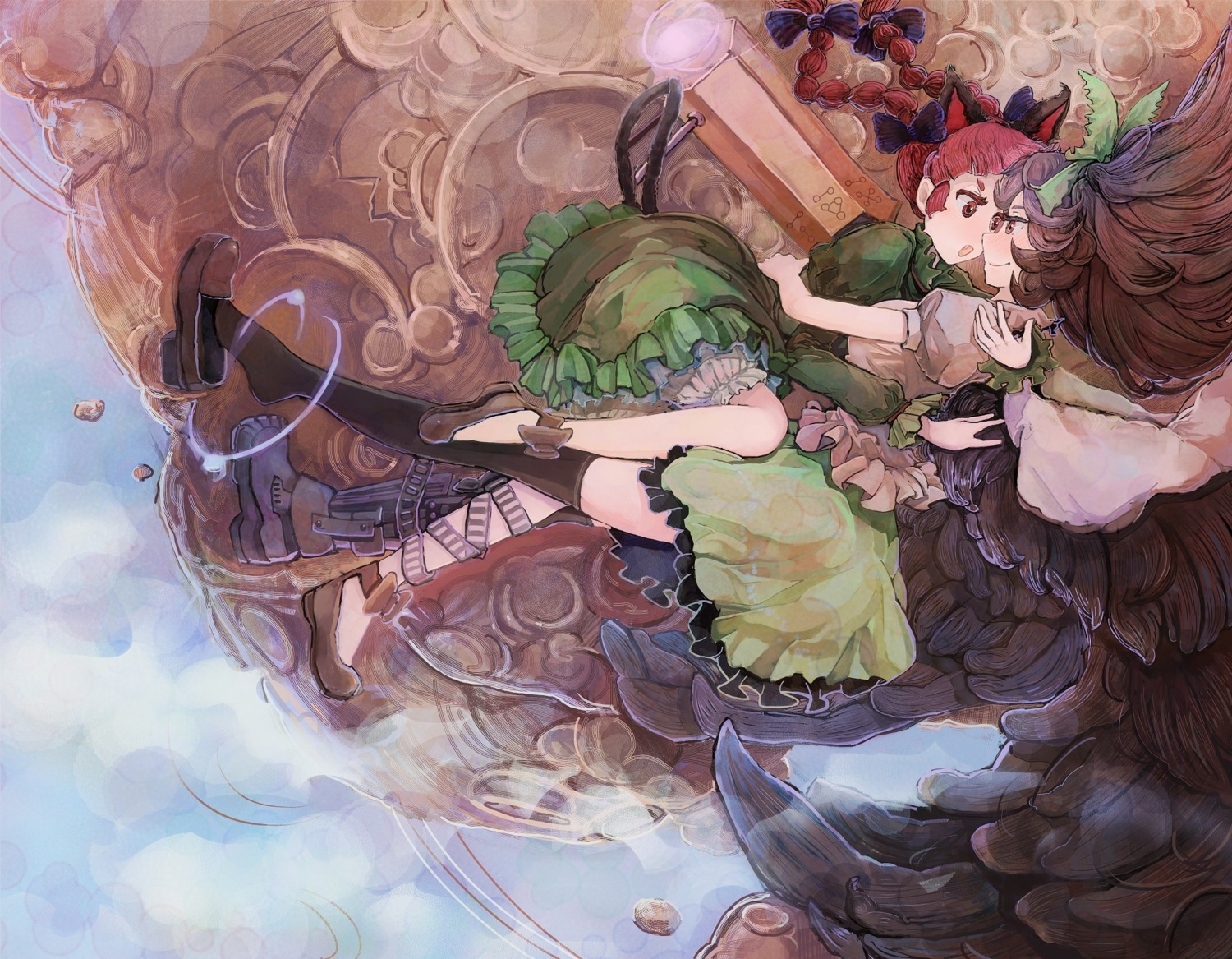 animal_ears, kaenbyou_rin, reiuji_utsuho, shime_mura, touhou
