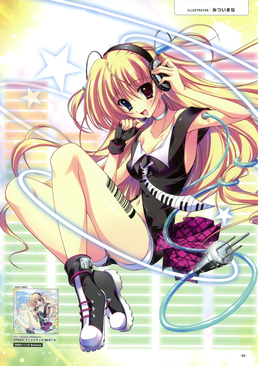 cleavage, exit_tunes, headphones, heterochromia, mitsui_mana
