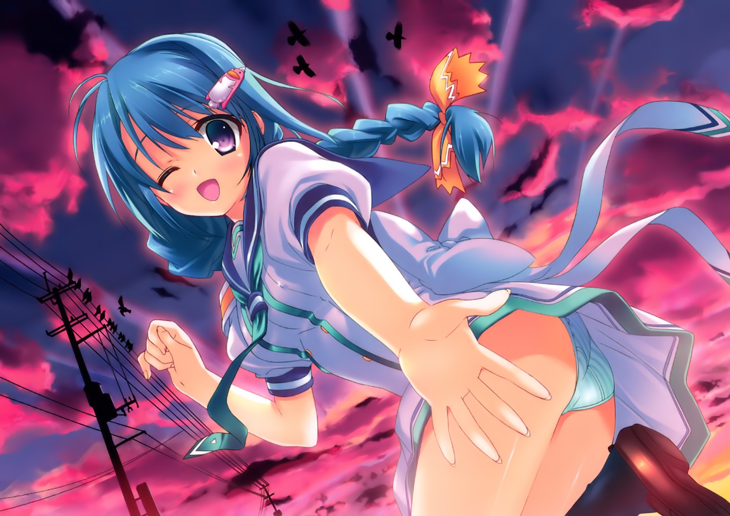 amakusa_tobari, hisaki_mei, natsuiro_penguin, pantsu, seifuku, shimapan
