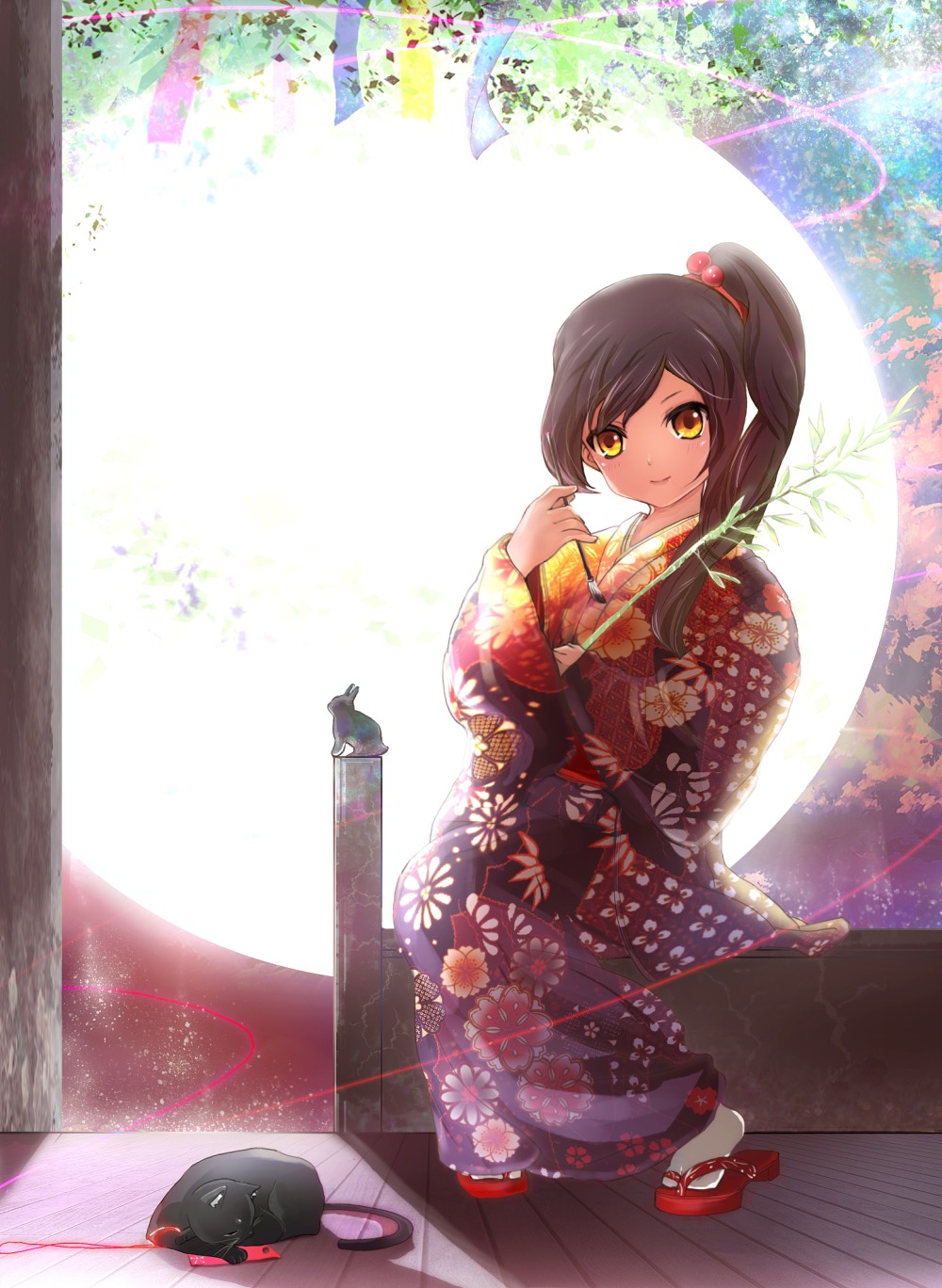 k-on!, kimono, kio_sayuki, nakano_azusa, neko