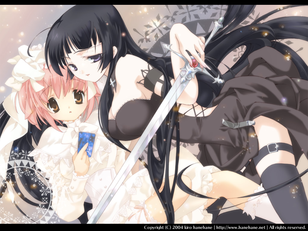 bloomers, cleavage, hanehane_kiro, lolita_fashion, sword, thighhighs, wallpaper