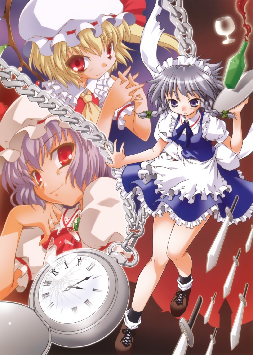 akou_roushi, flandre_scarlet, izayoi_sakuya, remilia_scarlet, touhou