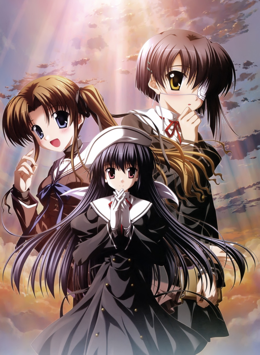 amamiya_yuuko, ef_~a_fairytale_of_the_two~, eyepatch, hayama_mizuki, nanao_naru, seifuku, shindou_chihiro