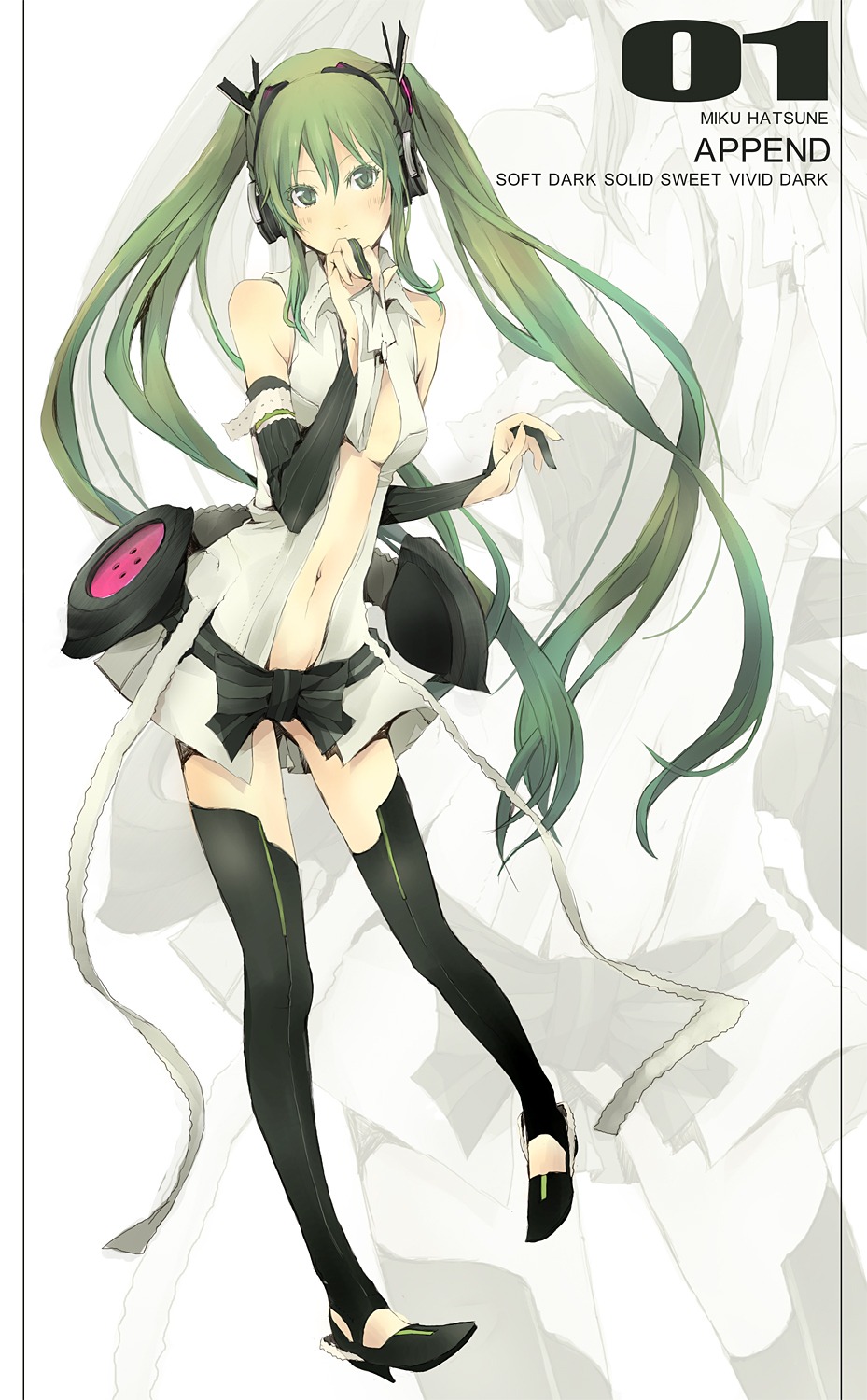 hatsune_miku, headphones, miku_append, thighhighs, vocaloid, vocaloid_append, yoshito