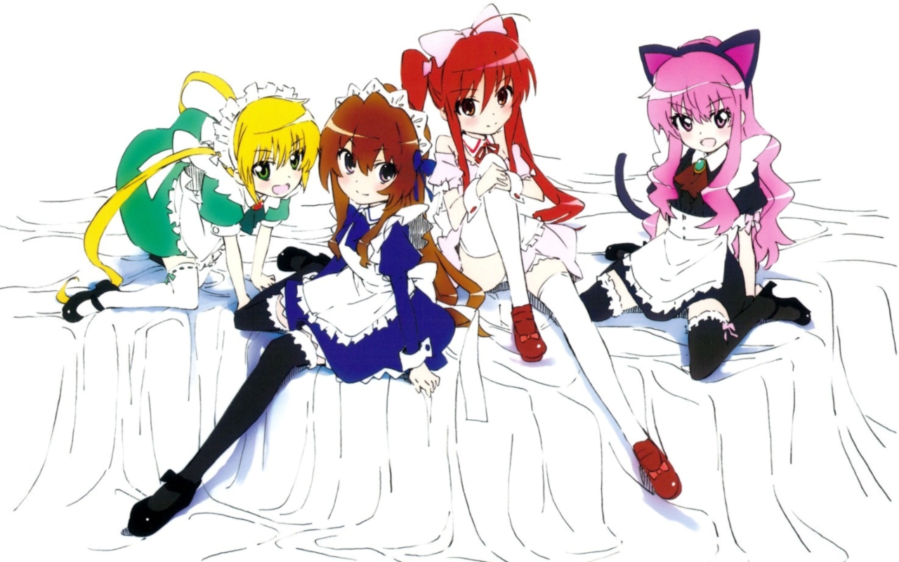 aisaka_taiga, animal_ears, crossover, hayate_no_gotoku, louise_francoise_le_blanc_de_la_valliere, maid, nekomimi, sanzenin_nagi, sato, satosute, shakugan_no_shana, shana, tail, thighhighs, toradora!, wallpaper, zero_no_tsukaima