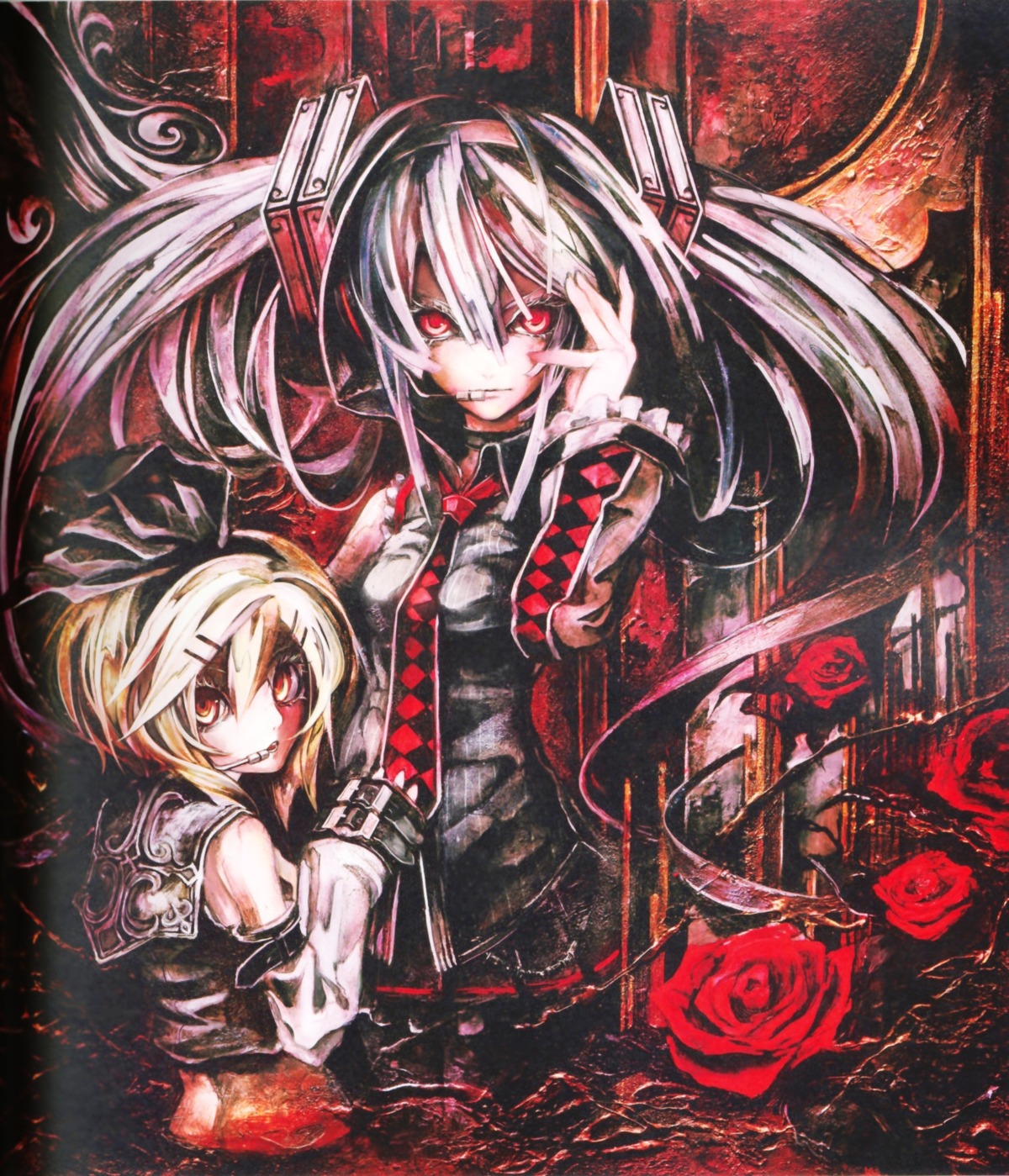banpai_akira, binding_discoloration, hagane_miku, hatsune_miku, kagamine_rin, vocaloid